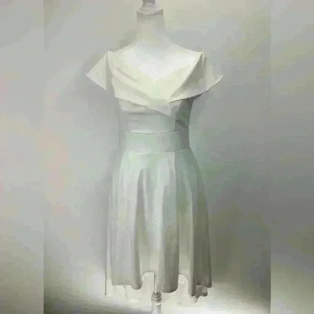 S JASAMBAC Women Cream Lined Off Shoulder Dress Lined D25 Small Off White